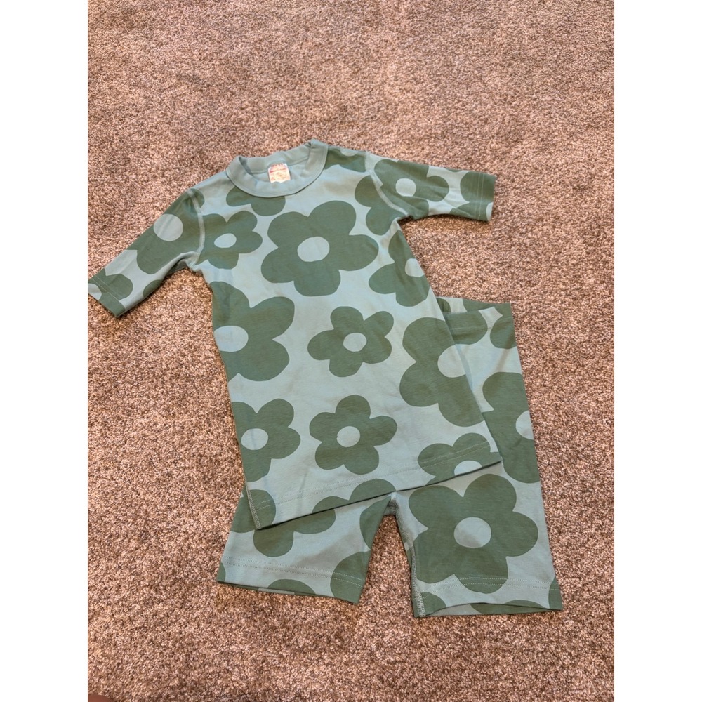 Hanna Andersson Short John PJ Set Kids 10 140 Blue All Over Retro Daisy Organic